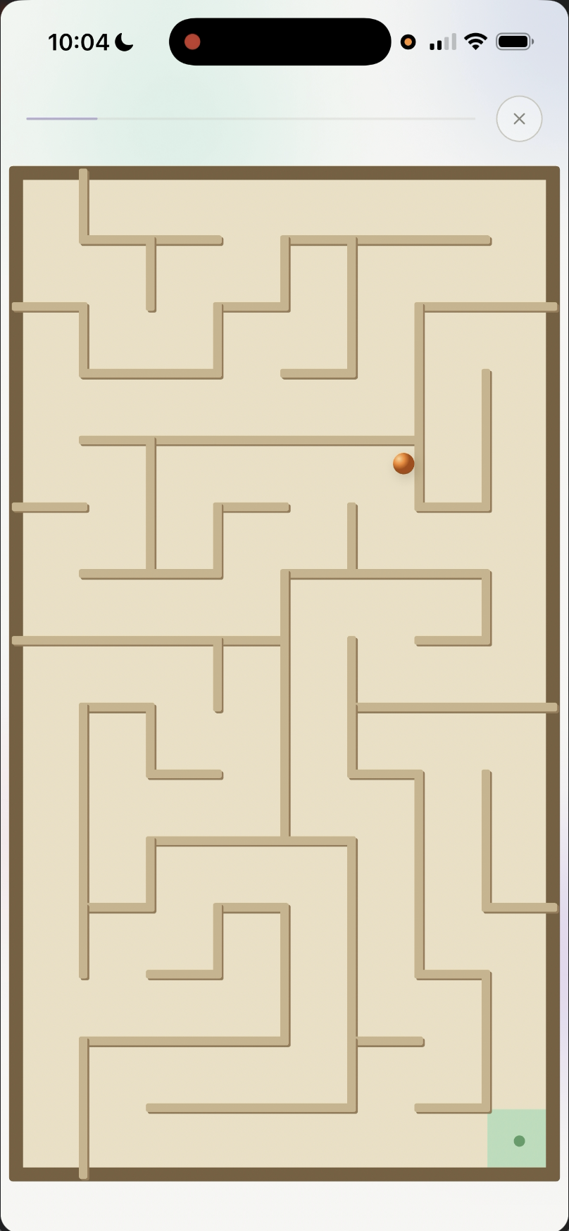 Balance Game screen with maze and ball